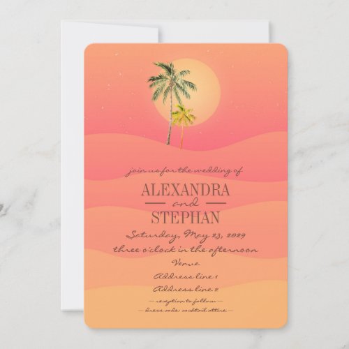 Tropical Beach Sunset  Palm Trees Minimal Wedding Invitation