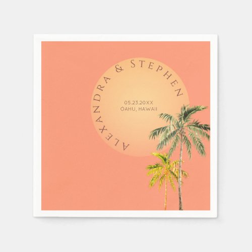 Tropical Beach Sunset  Palm Trees Minimal Wedding Napkins