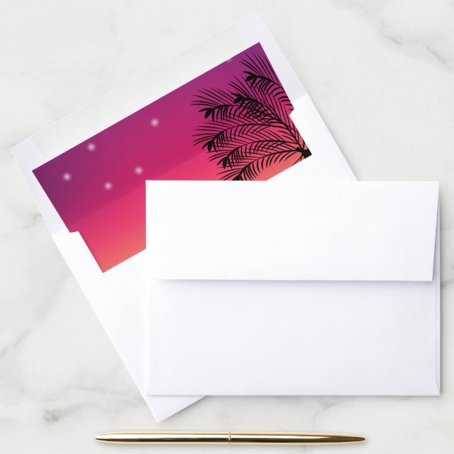 Tropical Beach Sunset Palm Trees Wedding Envelope Liner (Desk)