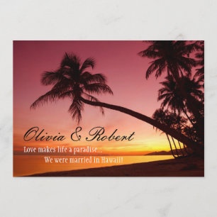 Tropical Beach Sunset Palm Trees Wedding Reception Invitation