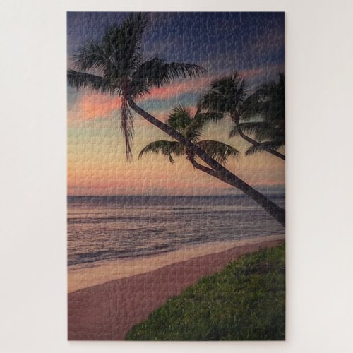 Tropical Beach Sunset Palms Jigsaw Puzzle