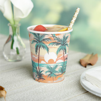 Tropical Beach Sunset Paper Cups