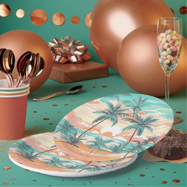 Tropical Beach Sunset Paper Plates (Multi)