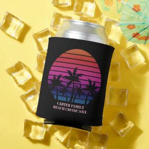 Tropical Beach Sunset Party Custom Black Pink Can Cooler