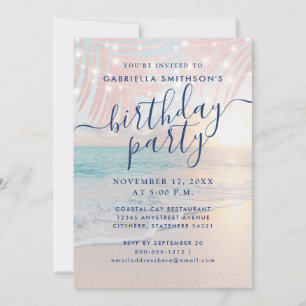 Tropical Beach Sunset Pastel Birthday Party  Invitation