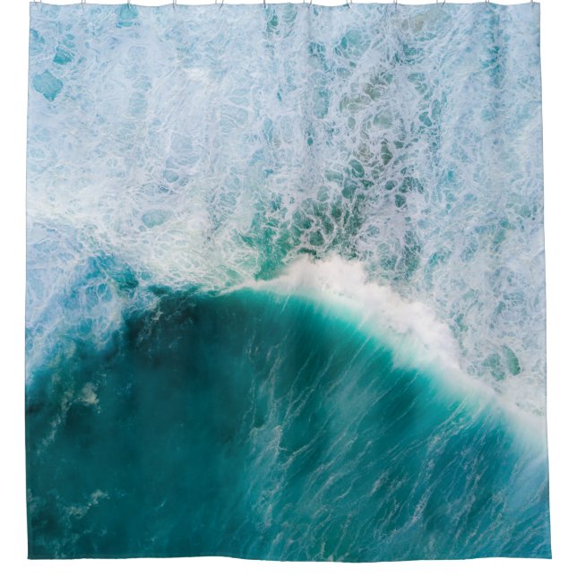 Tropical Beach Sunset Photo Waves Seaside Blue Shower Curtain (Front)