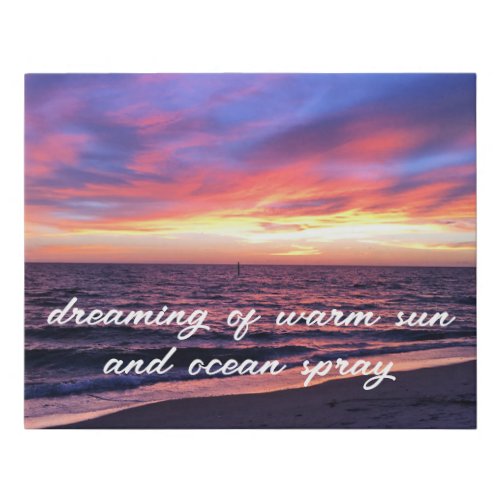 Tropical Beach Sunset Pink Motivational Text Faux Canvas Print