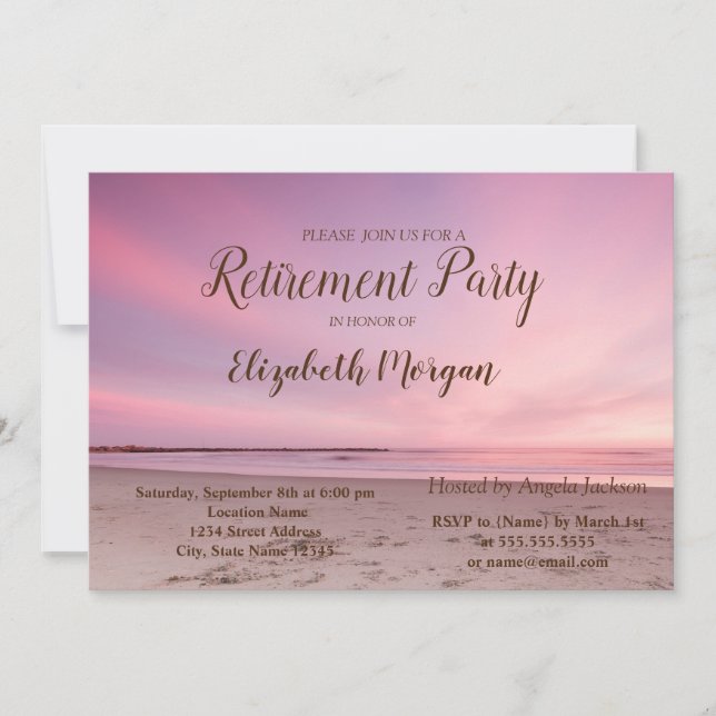 Tropical Beach Sunset Pink Retirement Party Invitation (Front)