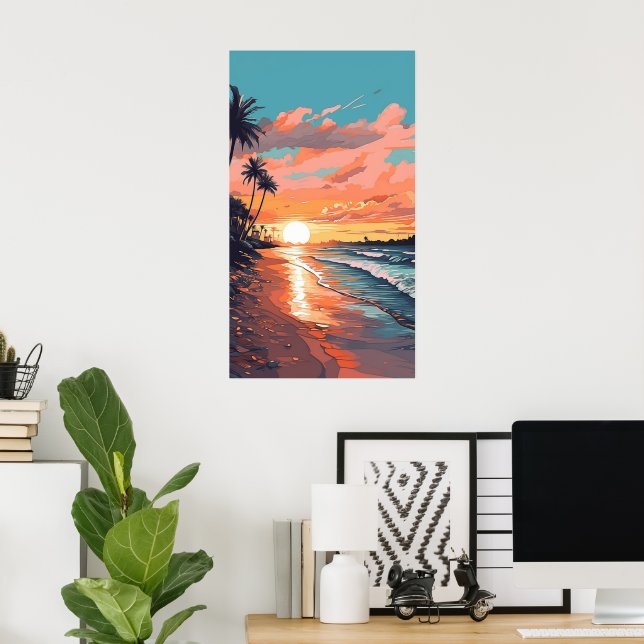 Tropical Beach Sunset Poster (Home Office)