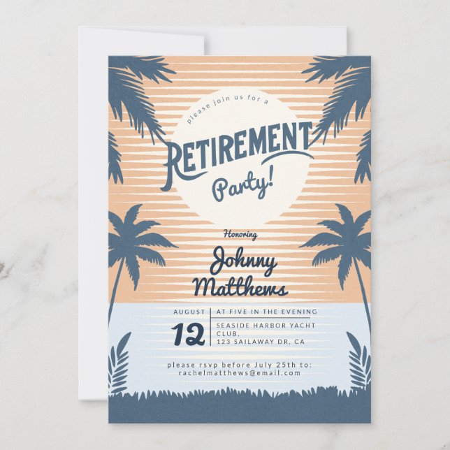 tropical beach sunset retirement party invitation (Front)