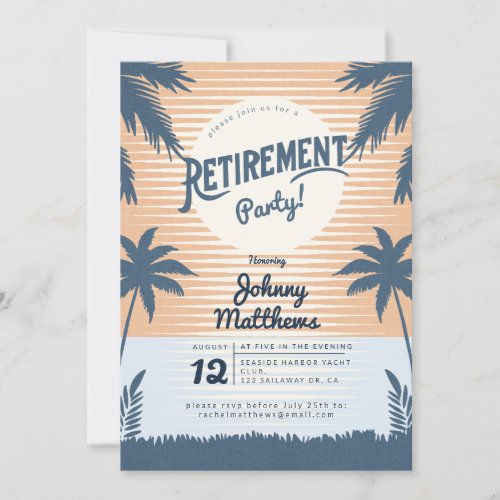 tropical beach sunset retirement party invitation