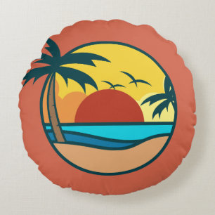 Tropical Beach Sunset Round Pillow