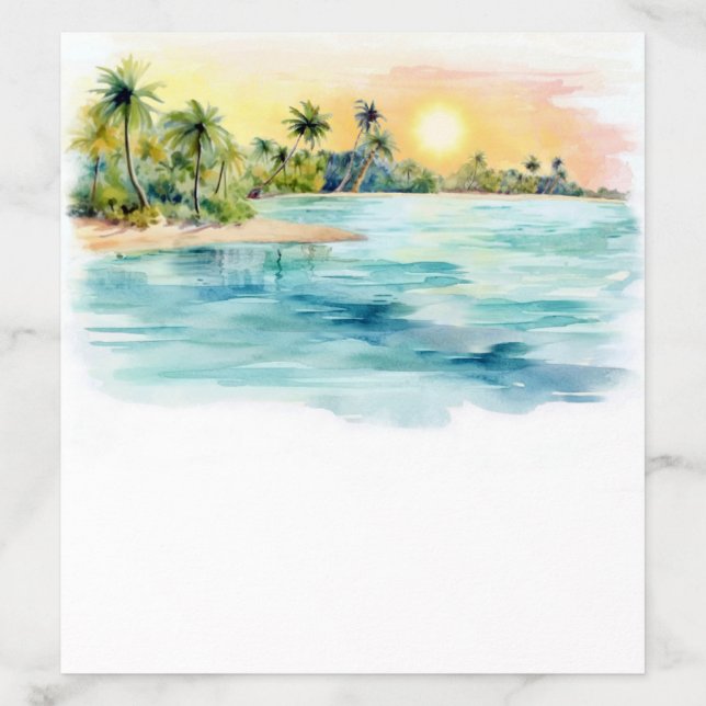 Tropical Beach Sunset Sea & Palm Tree Wedding Envelope Liner (Design)