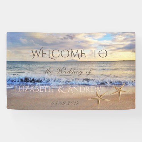 Tropical Beach Sunset Seastar Wedding Banner