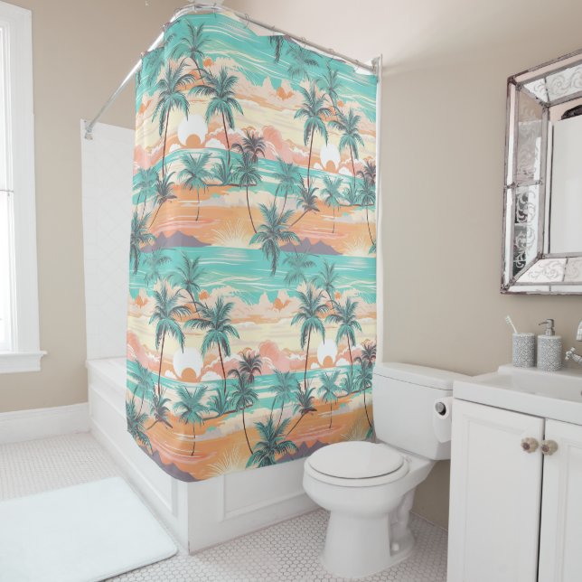 Tropical Beach Sunset Shower Curtain (In Situ)