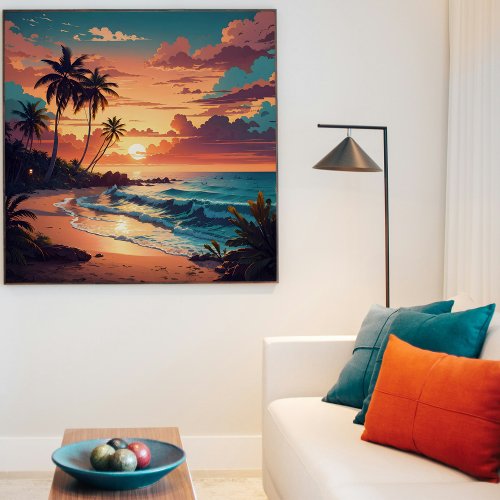 Tropical Beach Sunset Square Poster