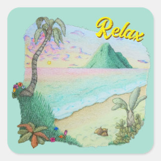 Tropical beach sunset square sticker