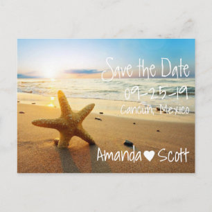 Tropical Beach Sunset Starfish Save the Date Announcement Postcard
