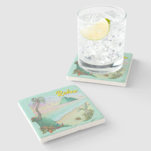 Tropical beach sunset stone coaster
