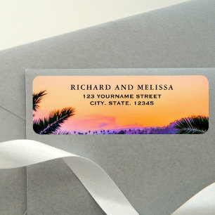 Tropical Beach Sunset String Lights Wedding Label