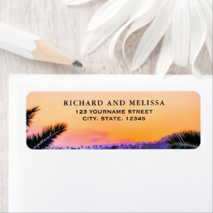 Tropical Beach Sunset String Lights Wedding Label