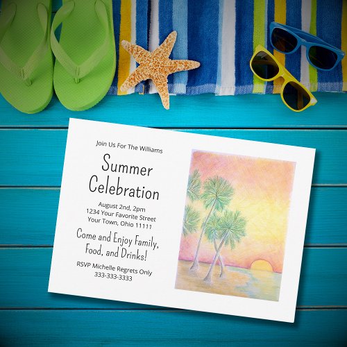 Tropical Beach Sunset Summer Party  Invitation