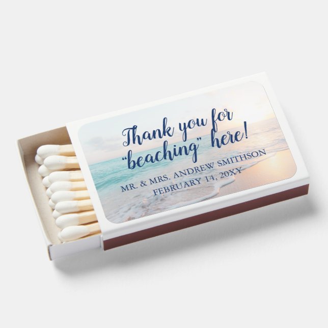 Tropical Beach Sunset Sunrise Thank You Favor Matchboxes (Front Open)