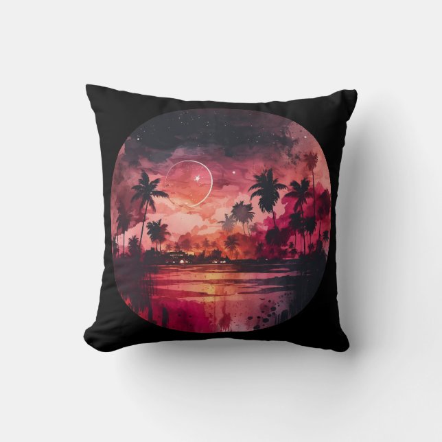 Tropical Beach Sunset Throw Pillow (Front)