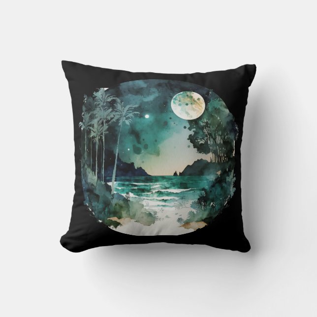 Tropical Beach Sunset Throw Pillow (Front)