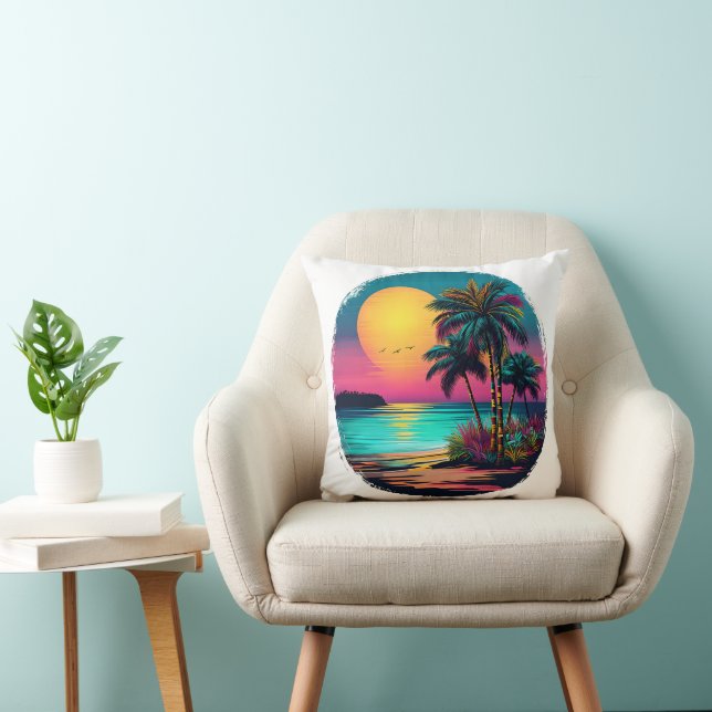 tropical beach sunset  throw pillow (Chair)