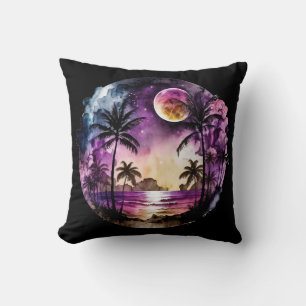 Tropical Beach Sunset Throw Pillow
