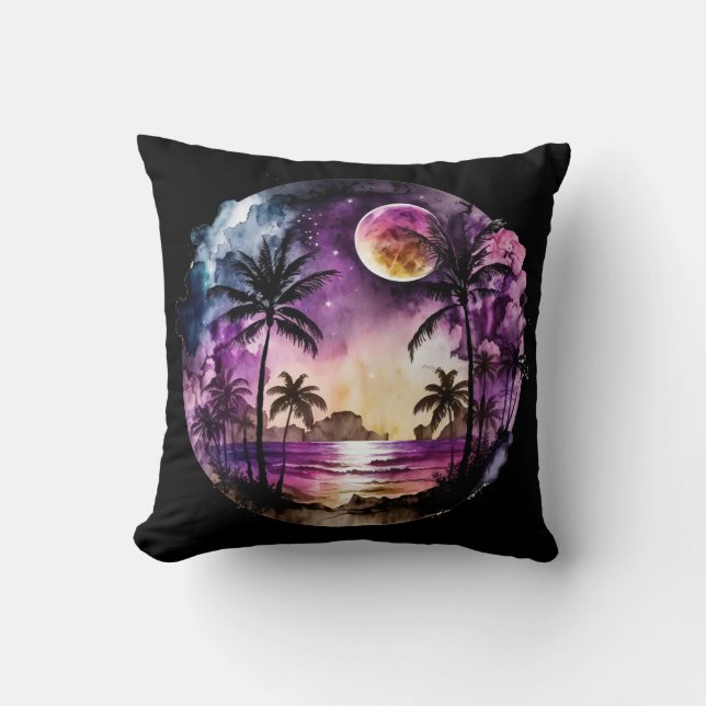 Tropical Beach Sunset Throw Pillow (Front)