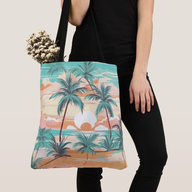Tropical Beach Sunset Tote Bag (Close Up)