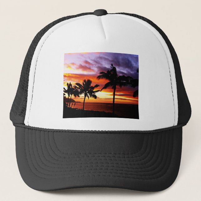 Tropical beach sunset trucker hat (Front)