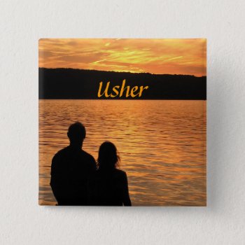 Tropical Beach Sunset Usher Pin by BebopsWeddings at Zazzle