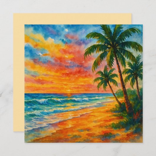 Tropical Beach Sunset Watercolor (Front/Back)