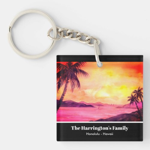 Tropical Beach Sunset Watercolor Farida Greenfield Keychain