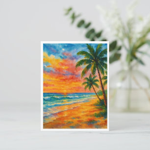 Tropical Beach Sunset Watercolor Postcard
