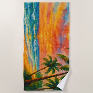 Tropical Beach Sunset Watercolor Towel