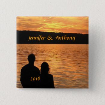 Tropical Beach Sunset Wedding Pin by BebopsWeddings at Zazzle