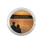 Tropical Beach Sunset Wedding Ring at Zazzle