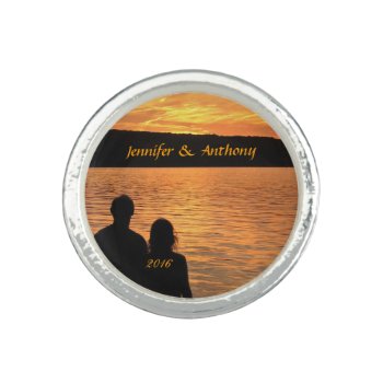 Tropical Beach Sunset Wedding Ring by BebopsWeddings at Zazzle