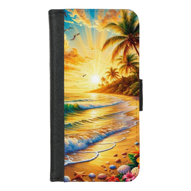 Tropical Beach Sunset With Palm Trees iPhone Wallet Case (Front)