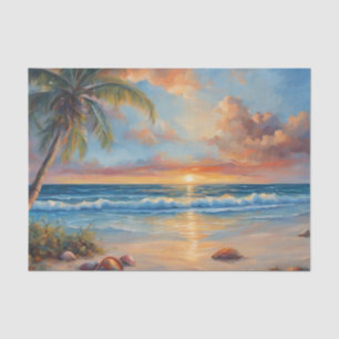 Tropical Beach Sunset with Palm Trees Tissue Paper