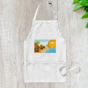 Tropical Beach Sunset with Thatched Huts  Adult Apron