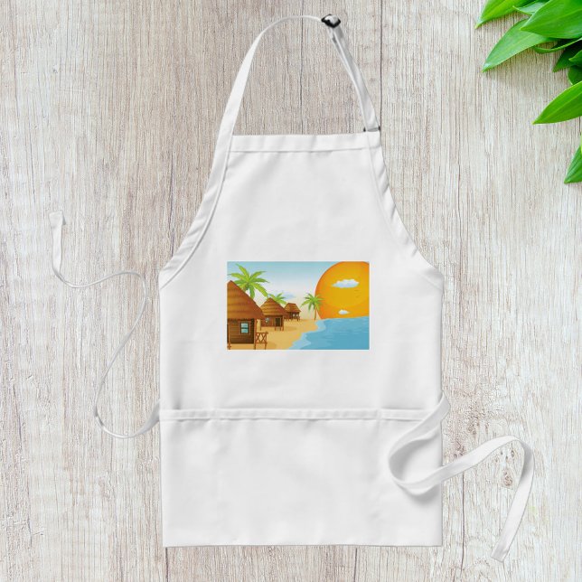 Tropical Beach Sunset with Thatched Huts  Adult Apron (Creator Uploaded)