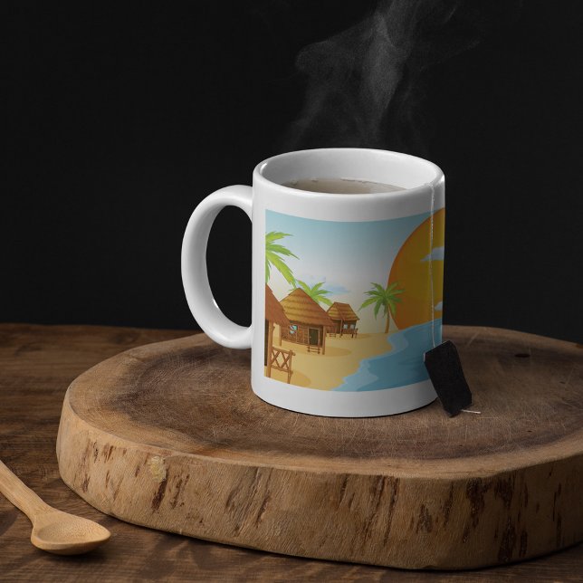 Tropical Beach Sunset with Thatched Huts  Coffee Mug (Creator Uploaded)