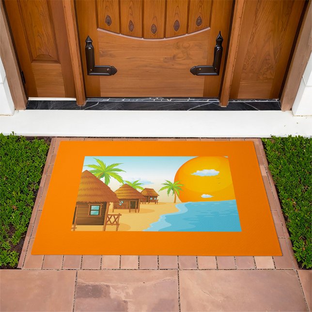 Tropical Beach Sunset with Thatched Huts  Doormat (Creator Uploaded)