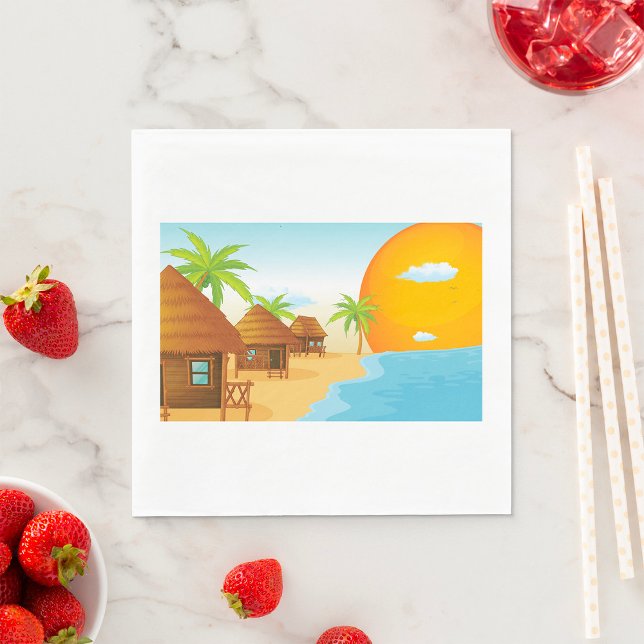 Tropical Beach Sunset with Thatched Huts  Napkins (Creator Uploaded)