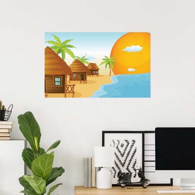 Tropical Beach Sunset with Thatched Huts  Poster (Creator Uploaded)